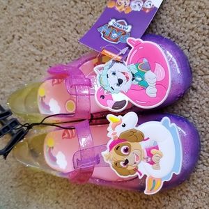 Paw Patrol Rainbow Unicorn flamingo float glitter jelly shoes. Size 8. Brand new